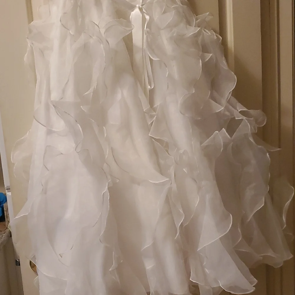 David's Bridal White Ruffled Tulle Flower Girl Dress - Picture 4 of 6